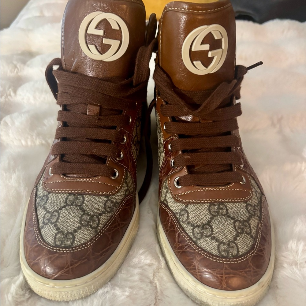 Gucci Brown and Cream High-Top Sneakers